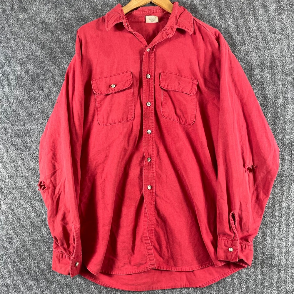 VTG Five Brother Shirt Mens XL Red Chamois Work Grunge Button Down Distressed